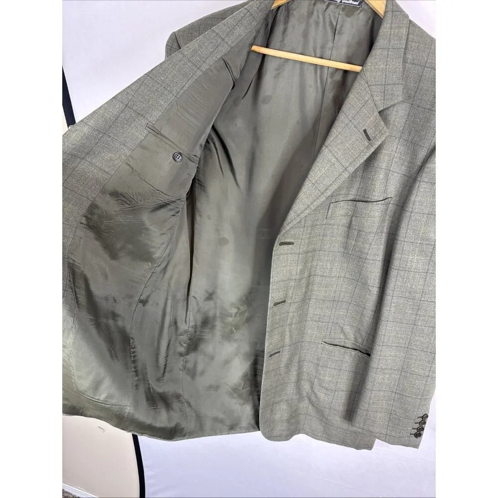 Harry Rosen‎ Carlo Barbera Virgin Wool Blazer Sport Coat Green Plaid 44R